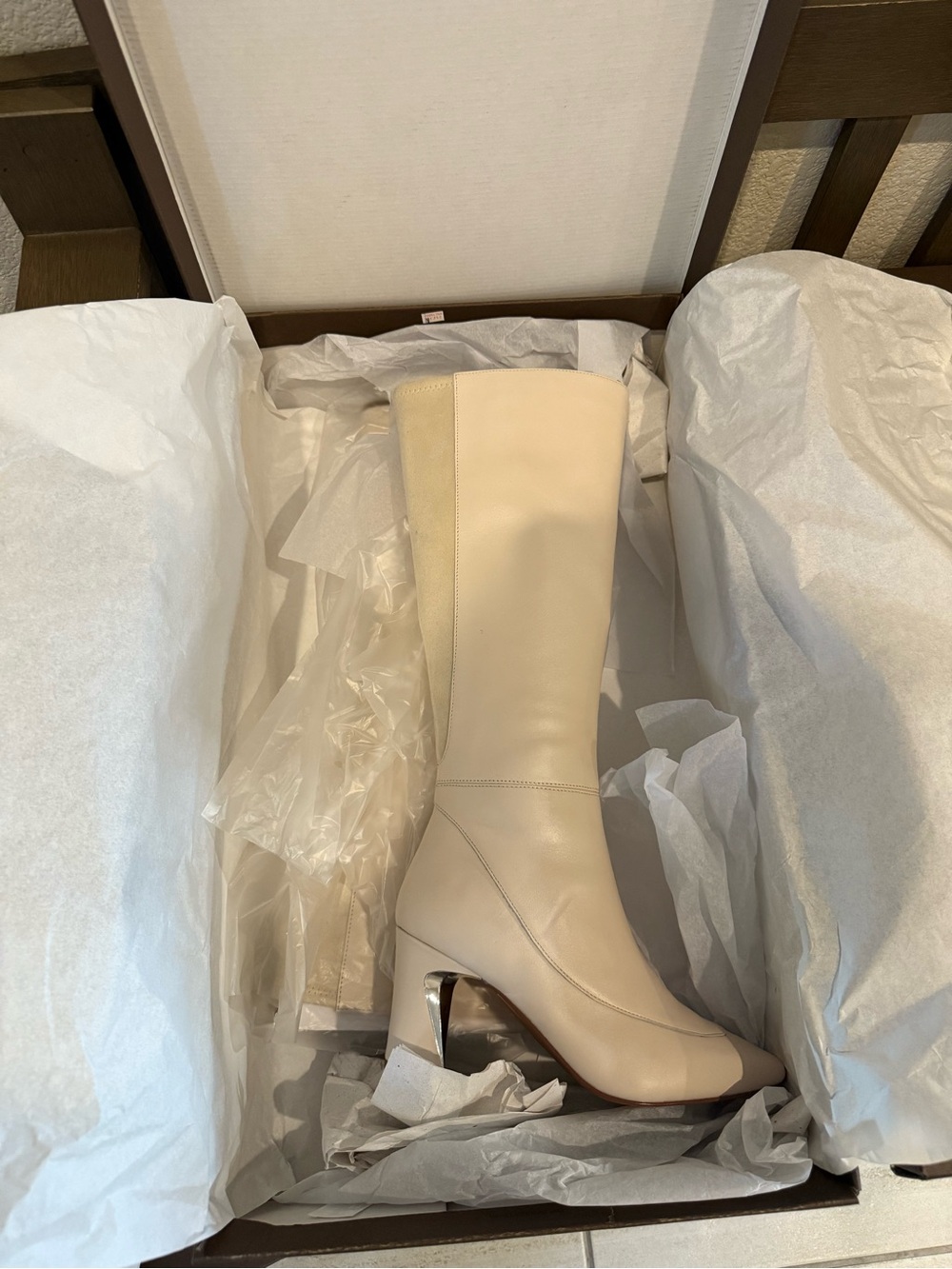 Paolo Cream Knee-High Leather Boots with Sculpted Mid Heel